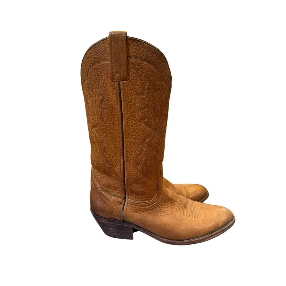 Vintage Miller Stockman Cowboy Boots Men’s 11D Tan Pebbled Leather Western